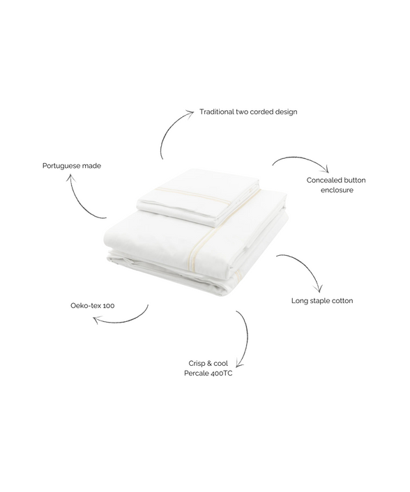 Evora Double Row Corded Bed Linen, Buttermilk, Annotated Image
