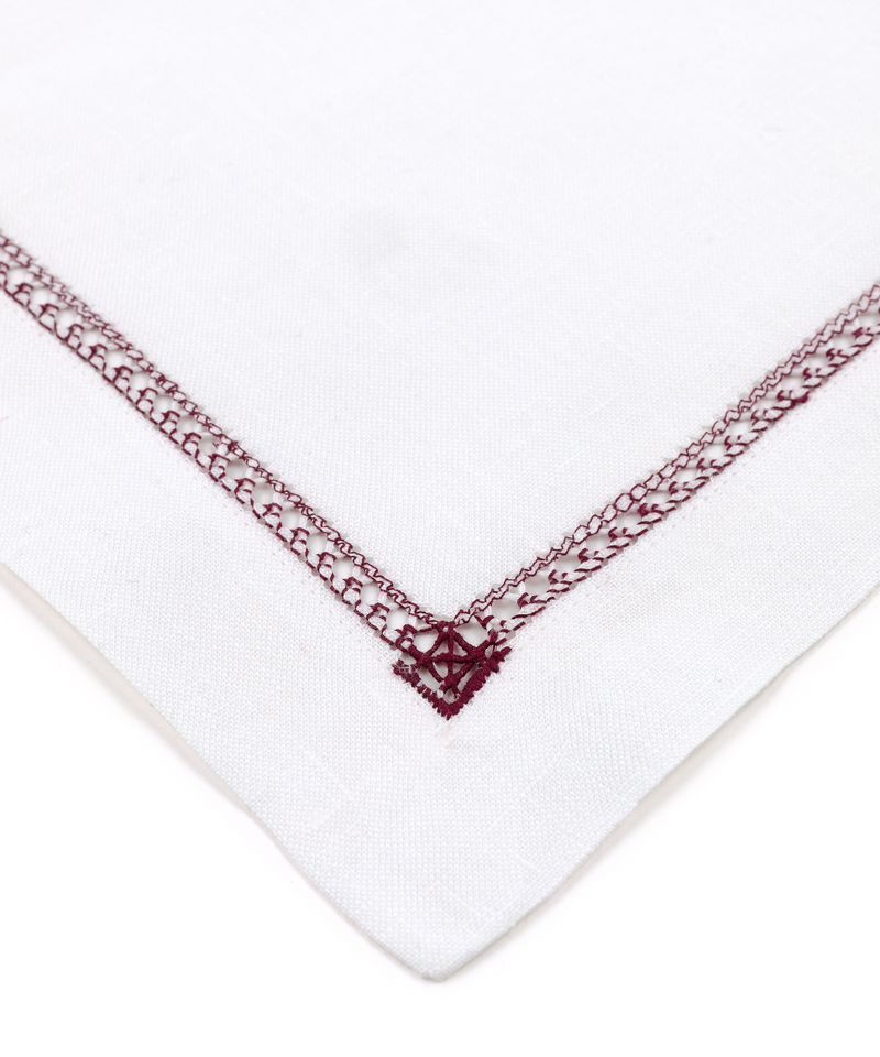 Rebecca Udall Georgiana Ladderstitch Linen Placemat, Burgundy, Detail of Embroidery