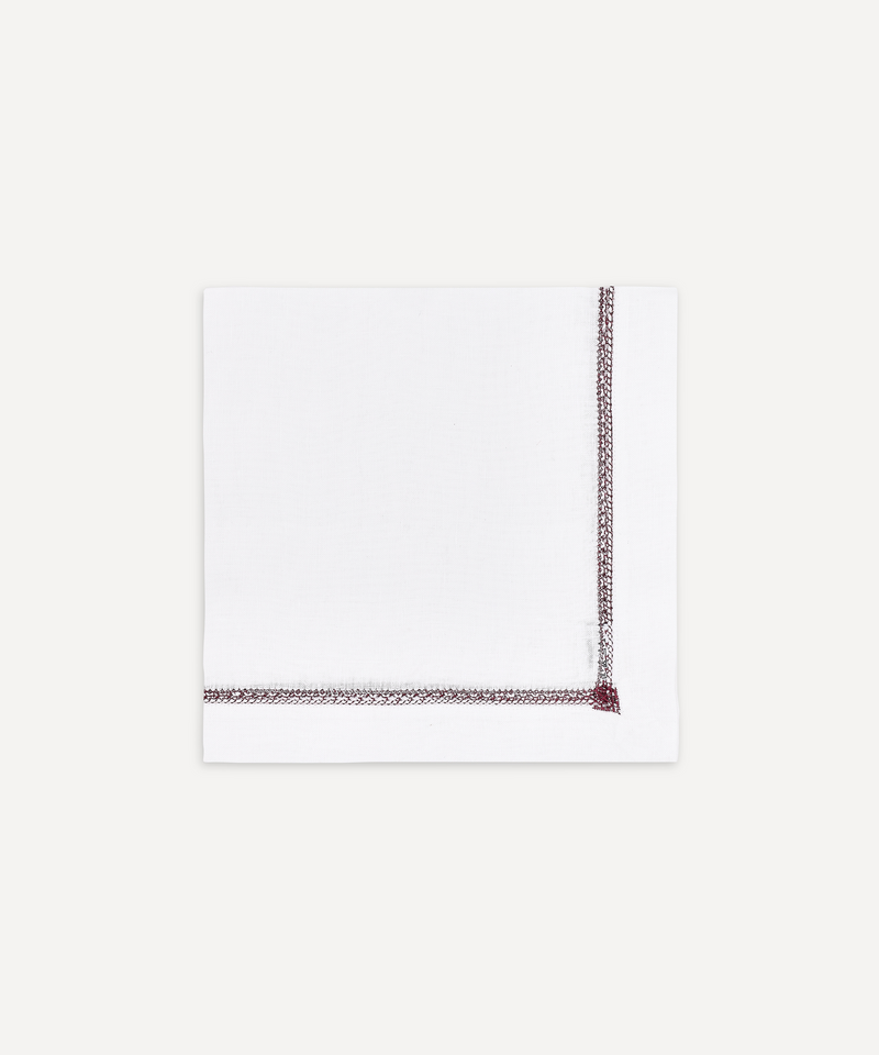 Rebecca Udall Georgiana Ladderstitch Linen Napkin, Burgundy, Ivory Background