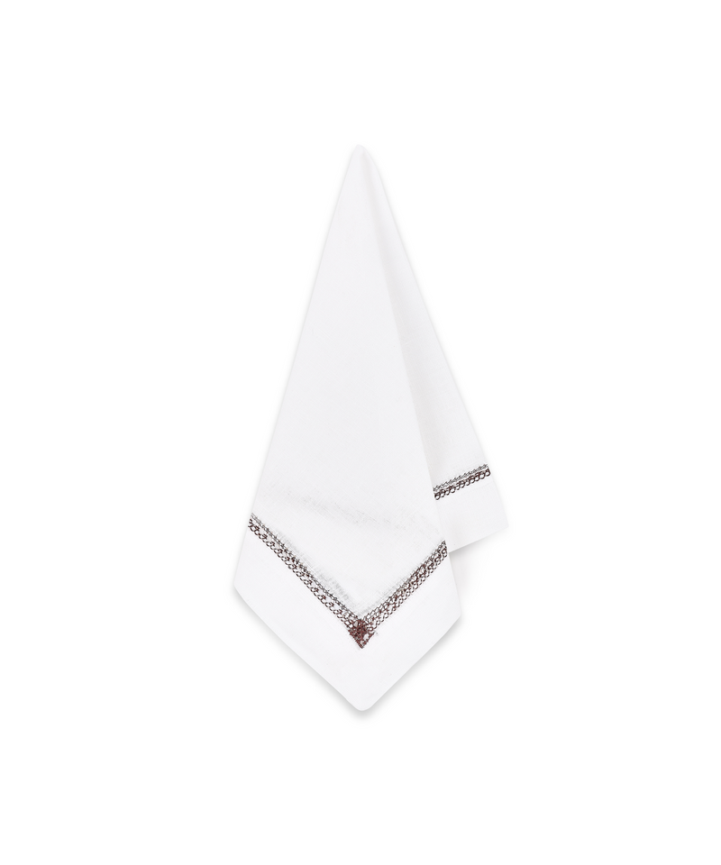 Rebecca Udall Georgiana Ladderstitch Linen Napkin, Chocolate, Draped