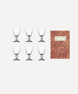 Rebecca Udall Luxury wine lovers gift set. Florentine hand marbled wine tasting note book and set of 6 charlotte wine glasses