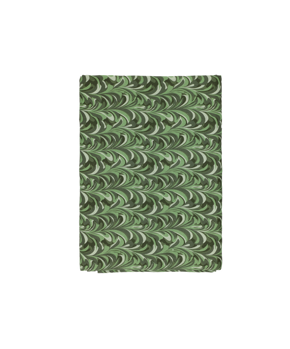 Marble Linen Tablecloth, Green, White Background