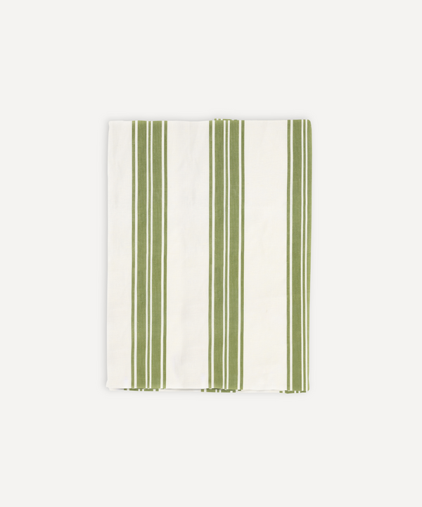 Rebecca Udall Colette Striped Linen Tablecloth, Olive Green, Ivory Background