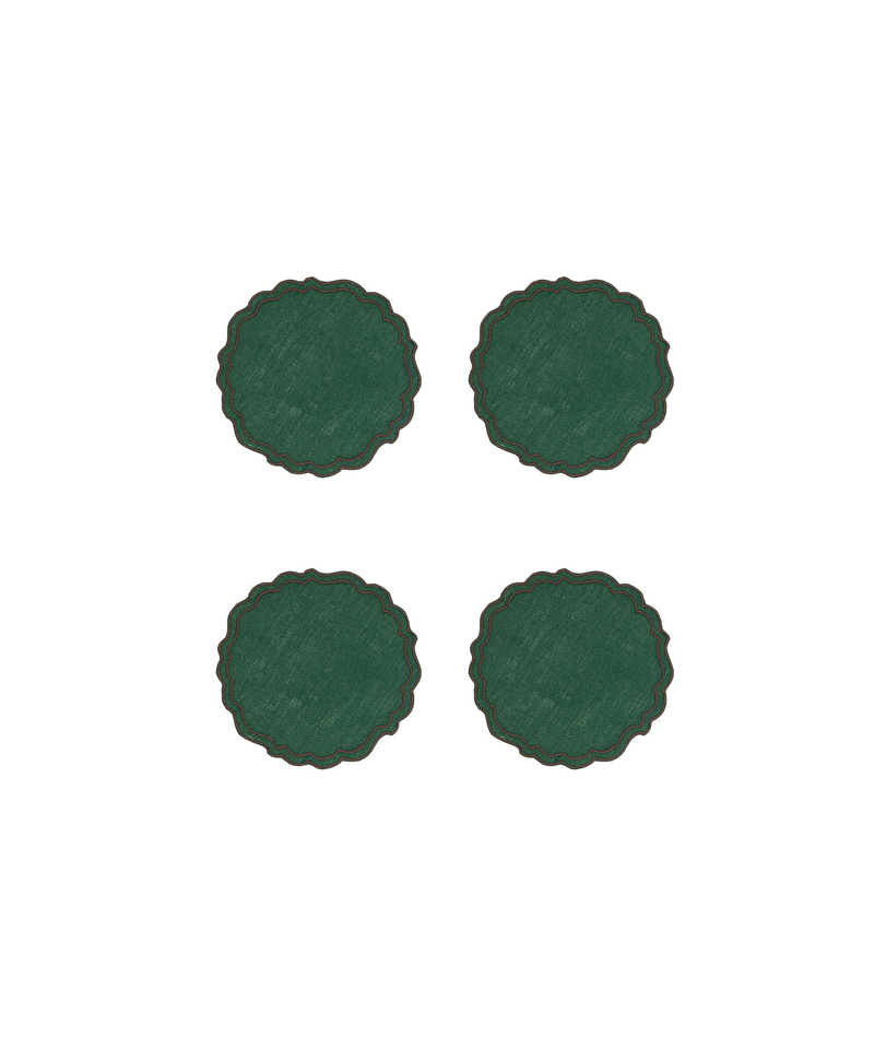 Set of 4 Greta Waxed Linen Coasters, Forest Green/Chocolate