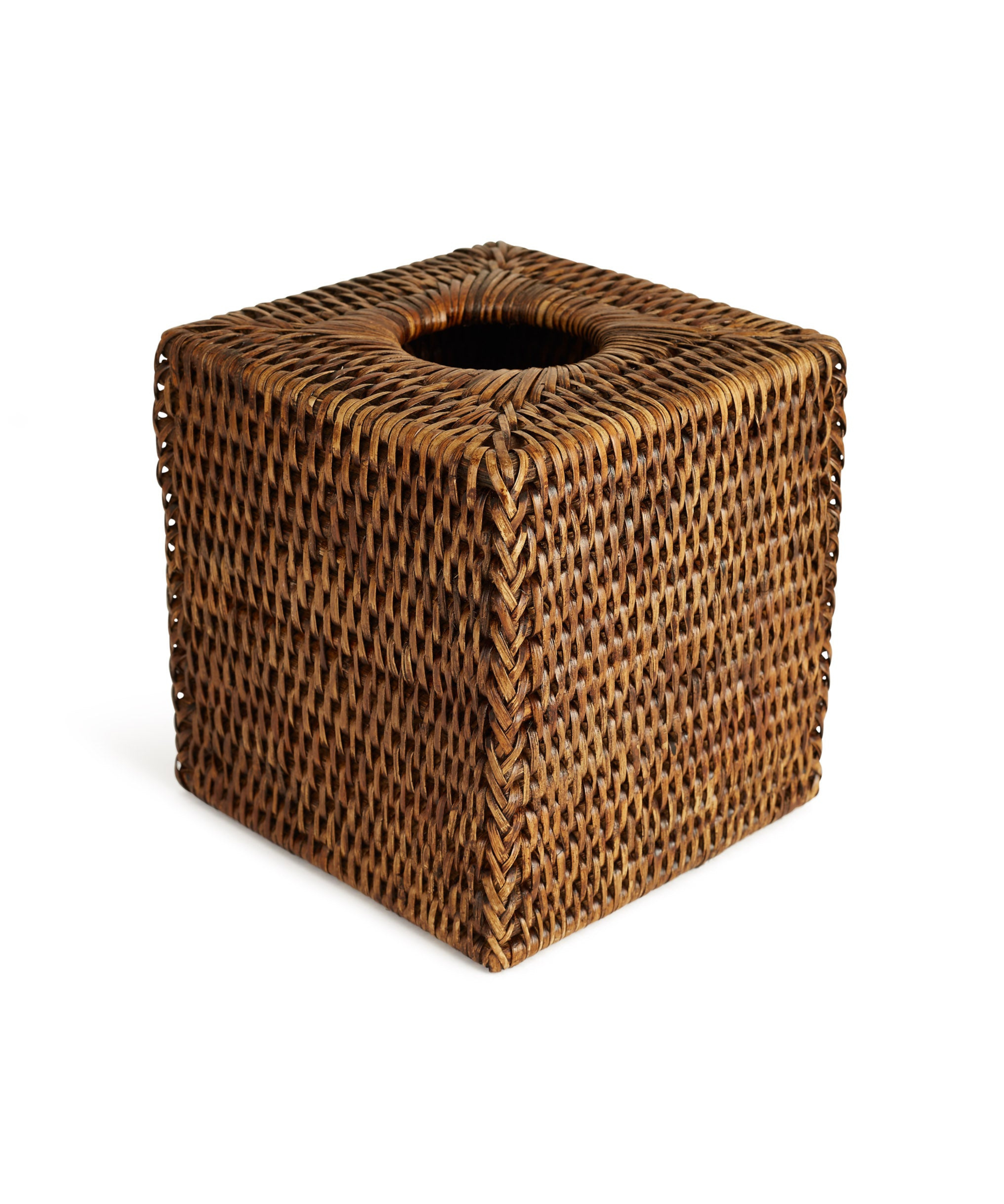 Rebecca Udall, handwoven rattan wicker square tissue box cover, brown