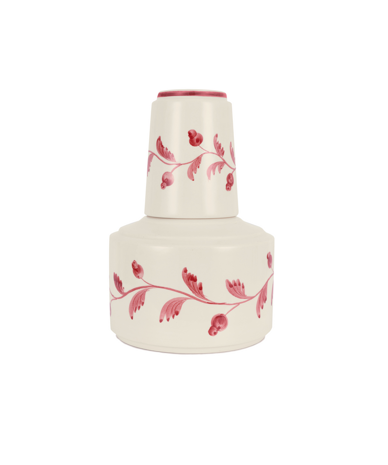 Rebecca Udall Iris Ceramic Carafe & Tumbler, Raspberry, White Background