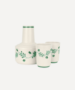 Rebecca Udall Iris Ceramic Carafe & Pair of Tumblers, Dark Green, Ivory Background