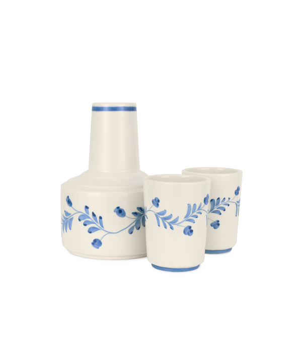 Rebecca Udall Iris Ceramic Carafe & Pair of Tumblers, Denim, White Background