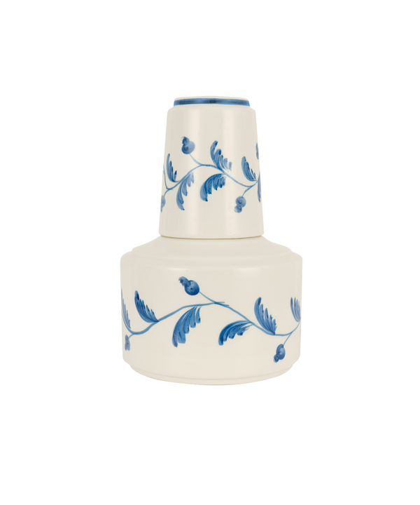 Rebecca Udall Iris Ceramic Carafe and Tumbler, Denim, White Background