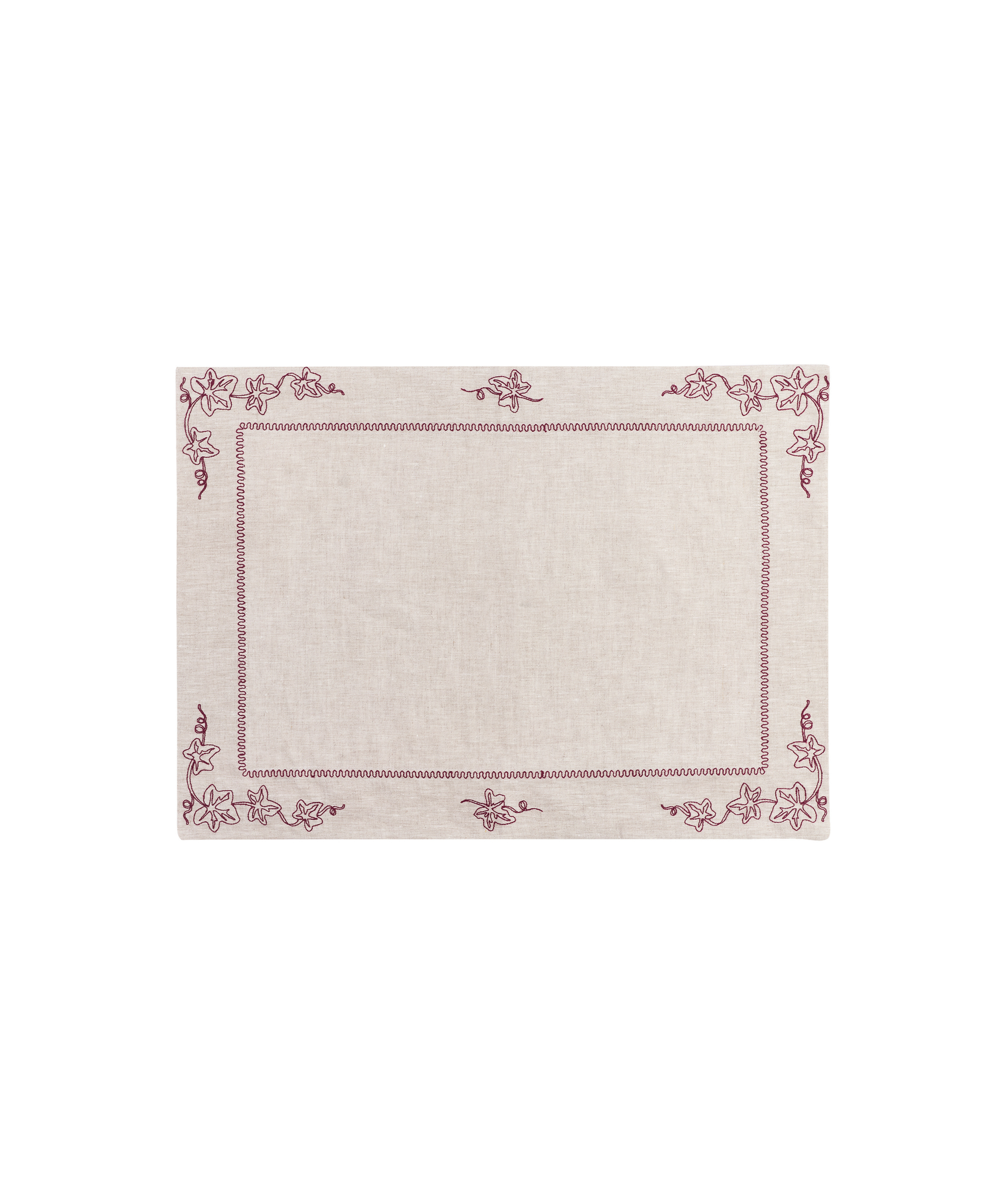 Pair of Ivy Linen Placemats, Burgundy, Cut Out