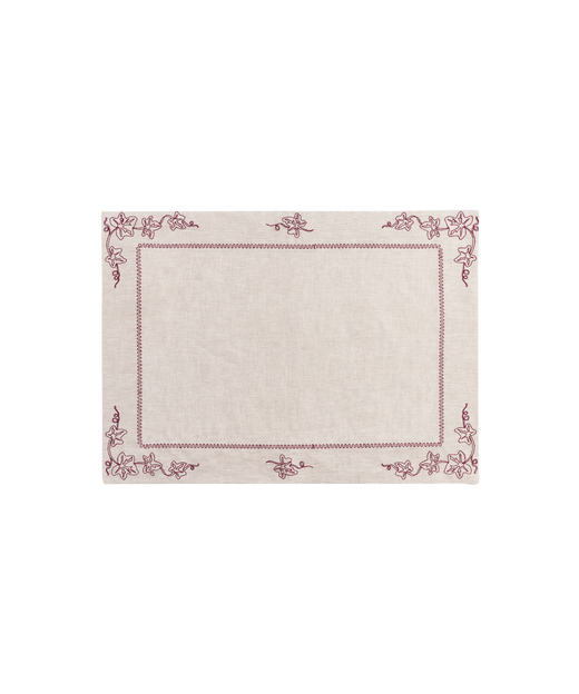 Pair of Ivy Linen Placemats, Burgundy, Cut Out
