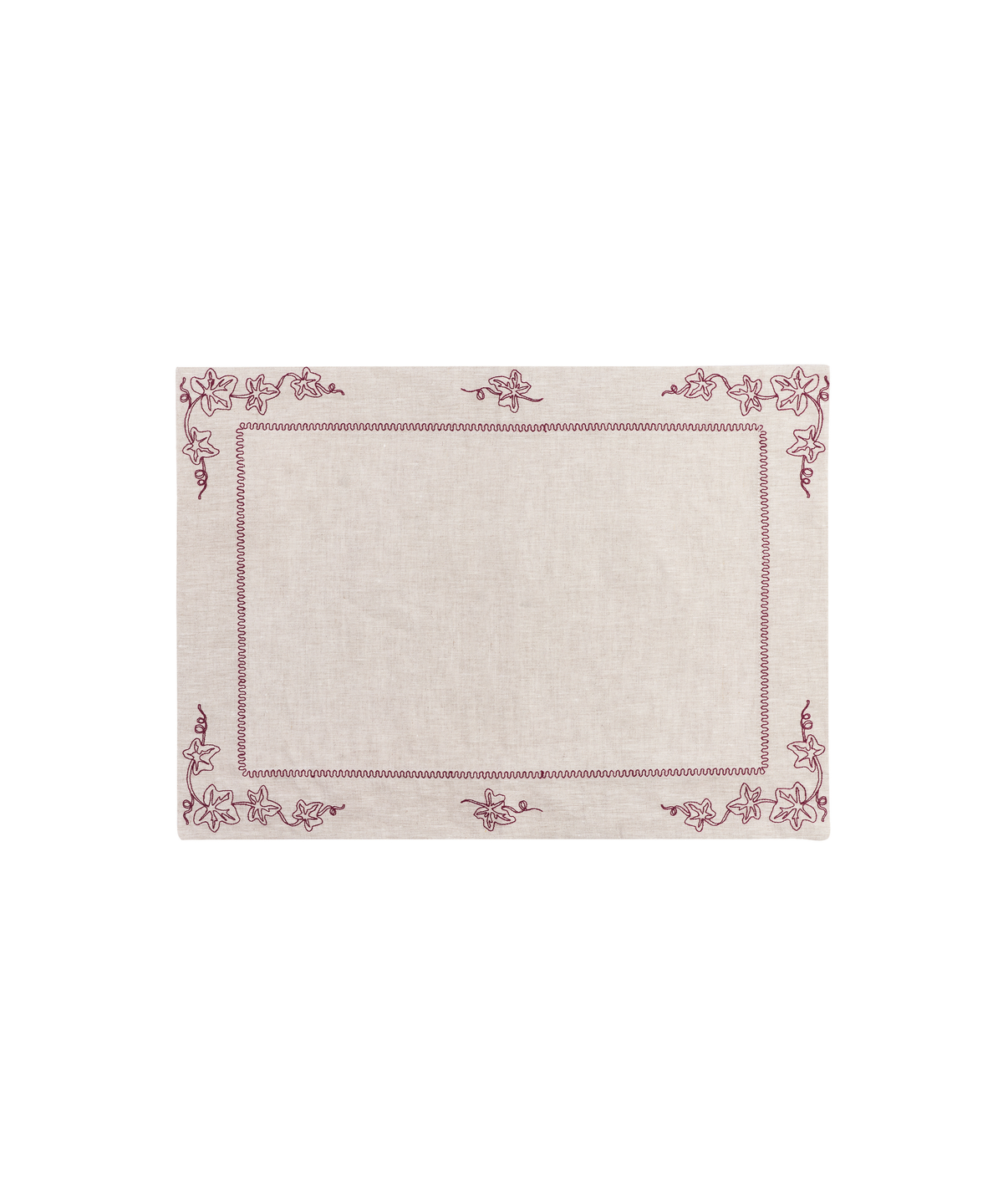 Pair of Ivy Linen Placemats, Burgundy, Cut Out