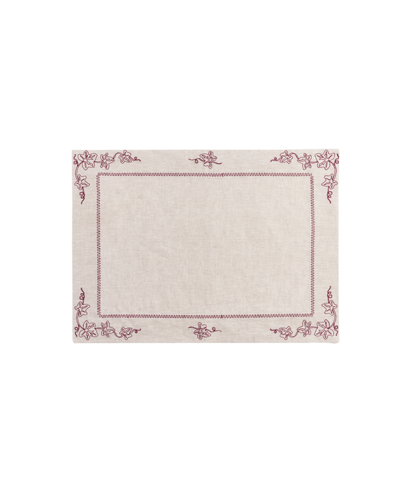 Pair of Ivy Linen Placemats, Burgundy, Cut Out