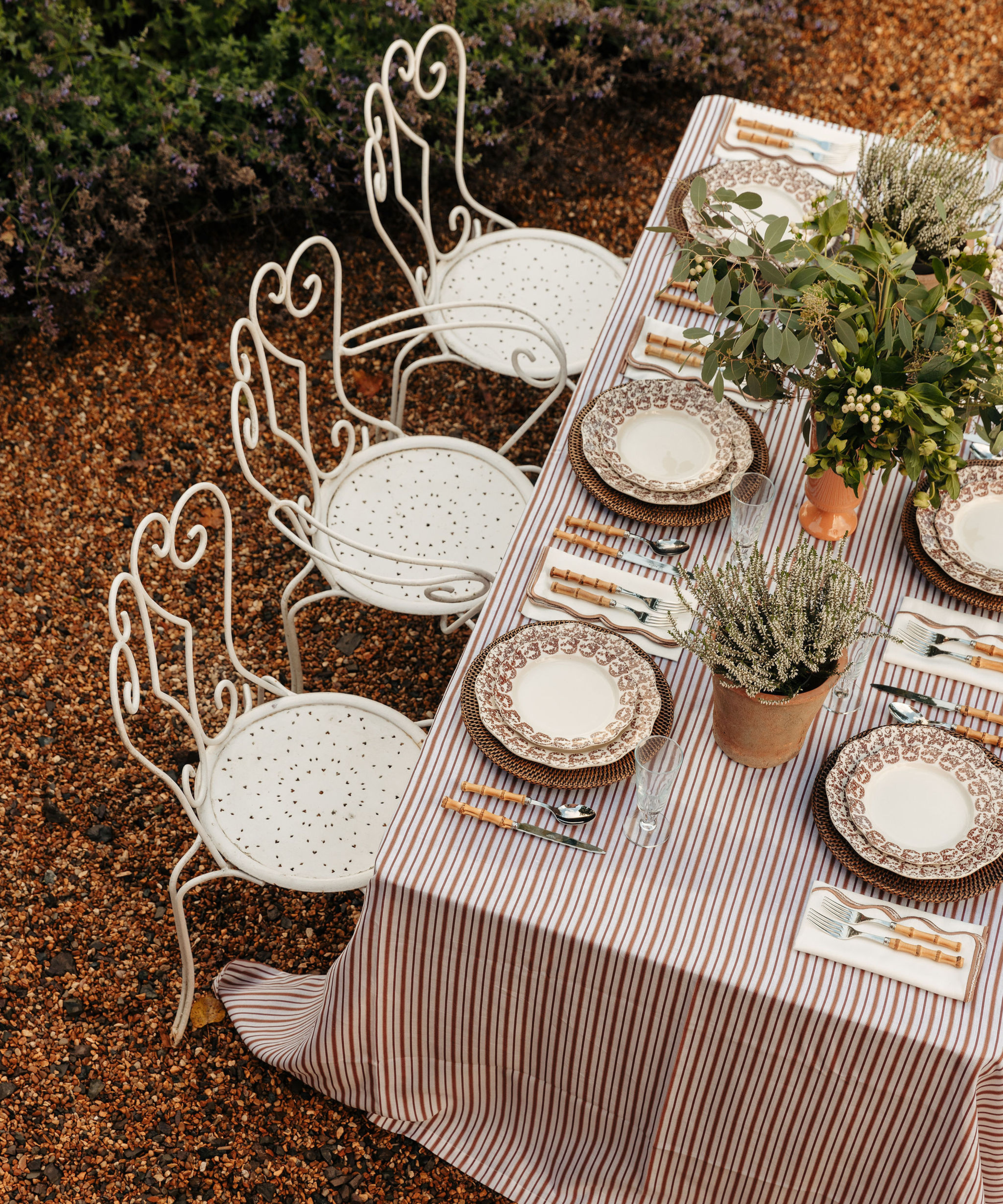 Victoria Striped Linen Tablecloth Dusty Rosewood