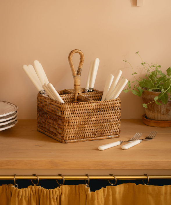 Rattan Cutlery and Condiment Carrier, Natural