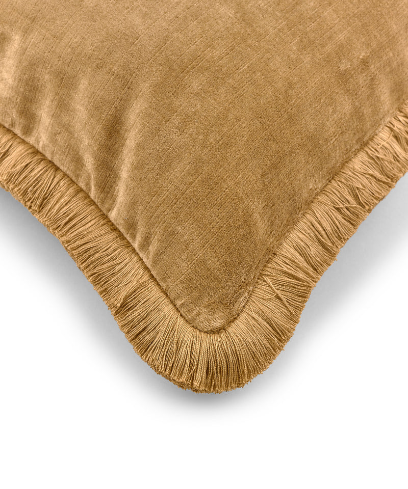 Rebecca Udall Lola Brushed Fringe Linen Velvet Cushion, Nougat