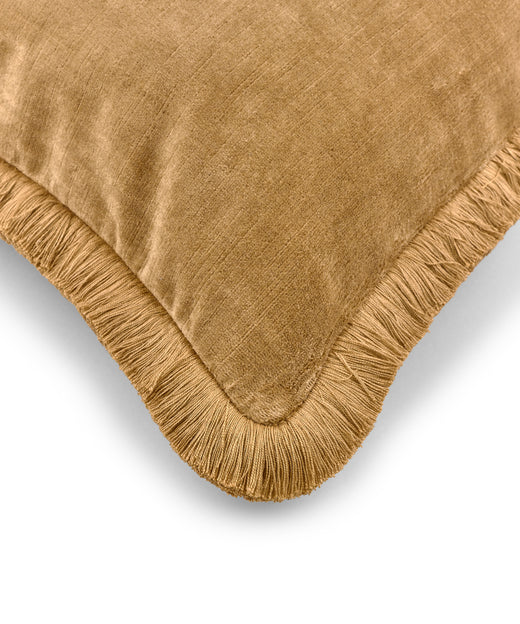 Rebecca Udall Lola Brushed Fringe Linen Velvet Square Cushion, Nougat, detail