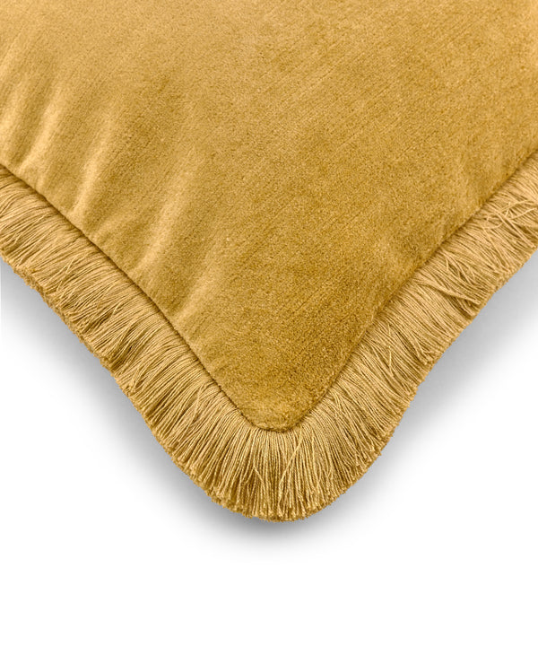 Lola Brushed Fringe Linen Velvet Square Cushion, Straw