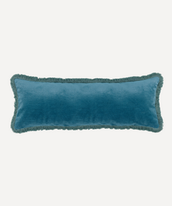 Rebecca Udall Lola Brushed Fringe Linen Velvet Lumbar Cushion, Denim Blue