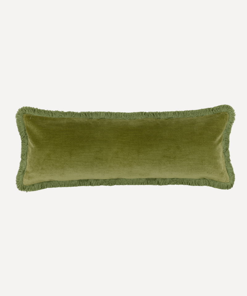 Rebecca Udall Lola Brushed Fringe Linen Velvet Lumbar Cushion, Moss