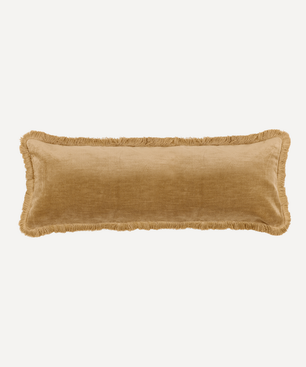 Rebecca Udall Lola Brushed Fringe Linen Velvet Lumbar Cushion, Nougat