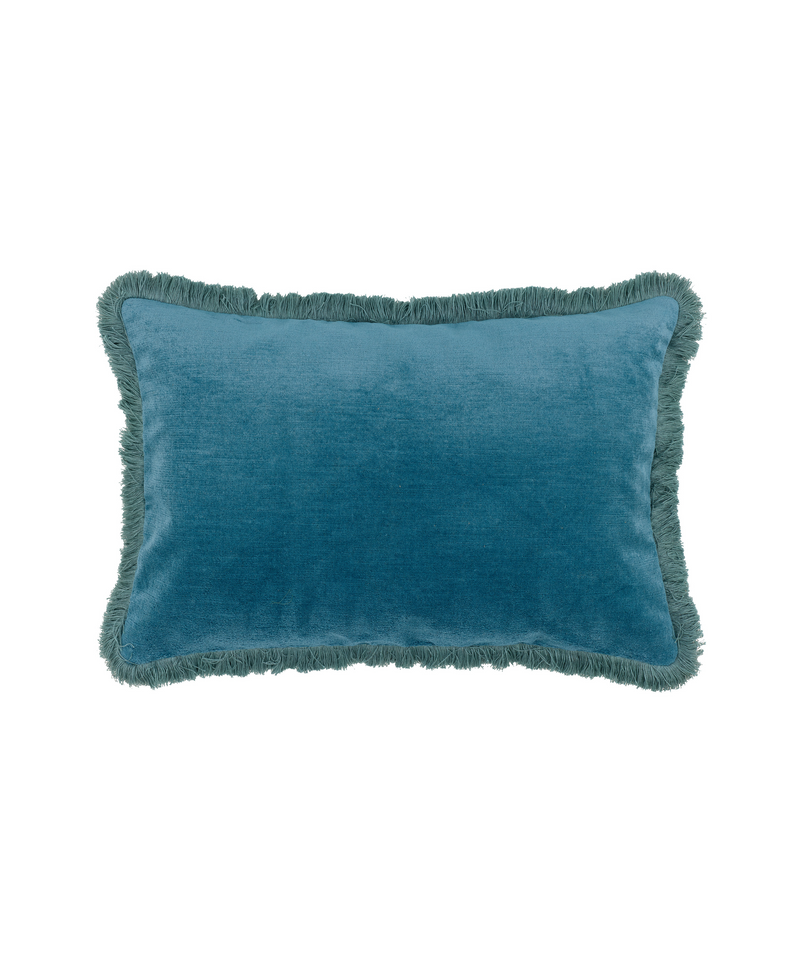 Rebecca Udall Lola Brushed Fringe Linen Velvet Cushion, Classic Rectangular, Denim Blue