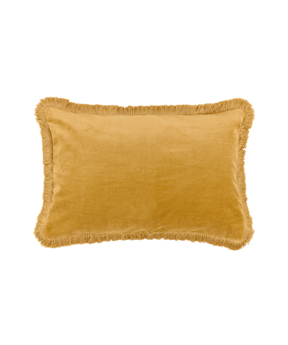 Rebecca Udall Lola Brushed Fringe Linen Velvet Cushion, Classic Rectangular, Straw