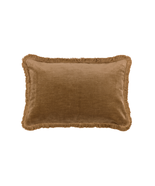 Rebecca Udall Lola Brushed Fringe Linen Velvet Cushion, Classic Rectangular, Nougat
