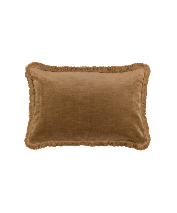 Rebecca Udall Lola Brushed Fringe Linen Velvet Cushion, Classic Rectangular, Nougat