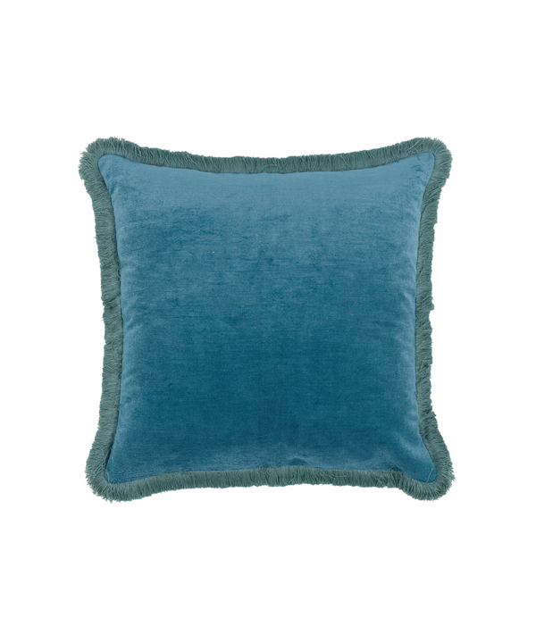 Rebecca Udall Lola Brushed Fringe Linen Velvet Square Cushion, Denim Blue