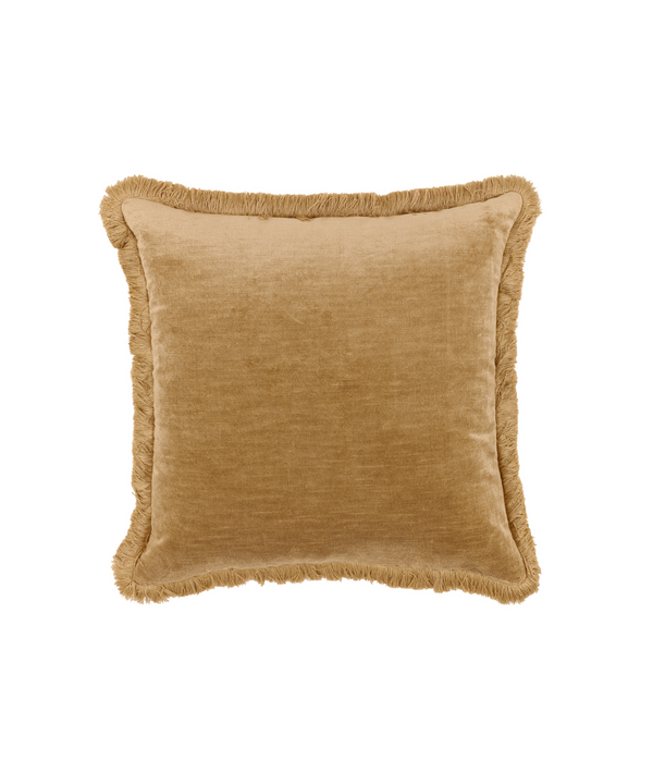 Rebecca Udall Lola Brushed Fringe Linen Velvet Square Cushion, Nougat
