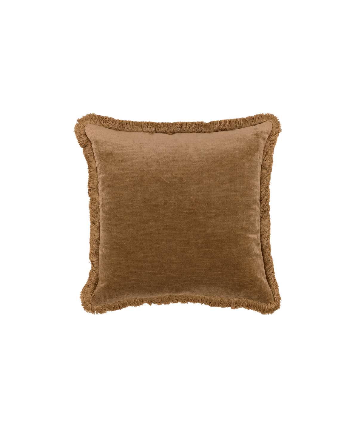 Lola Linen Velvet Fringed Square Cushion Nougat