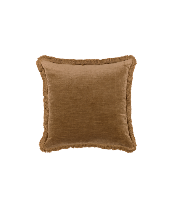 Rebecca Udall Lola Brushed Fringe Linen Velvet Square Cushion, Nougat