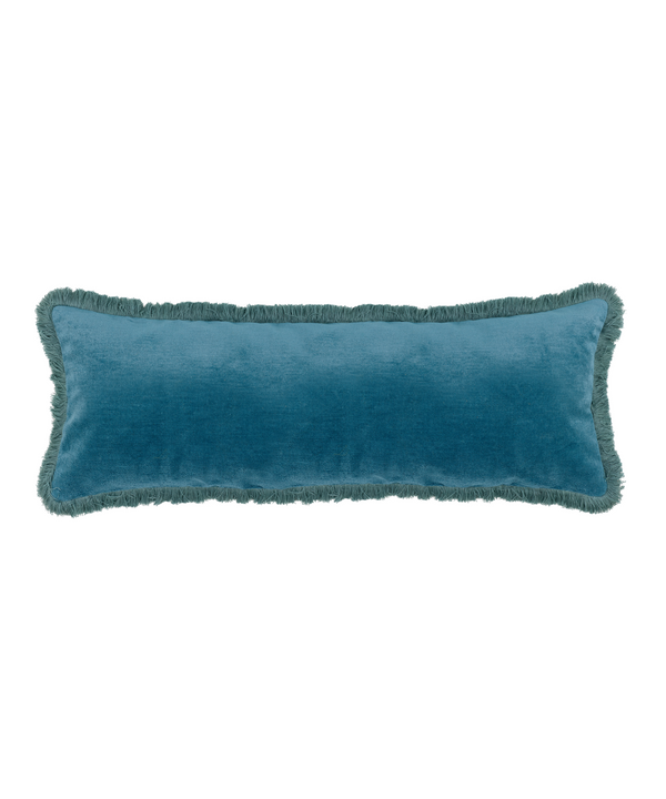 Rebecca Udall Lola Brushed Fringe Linen Velvet Lumbar Cushion, Denim Blue