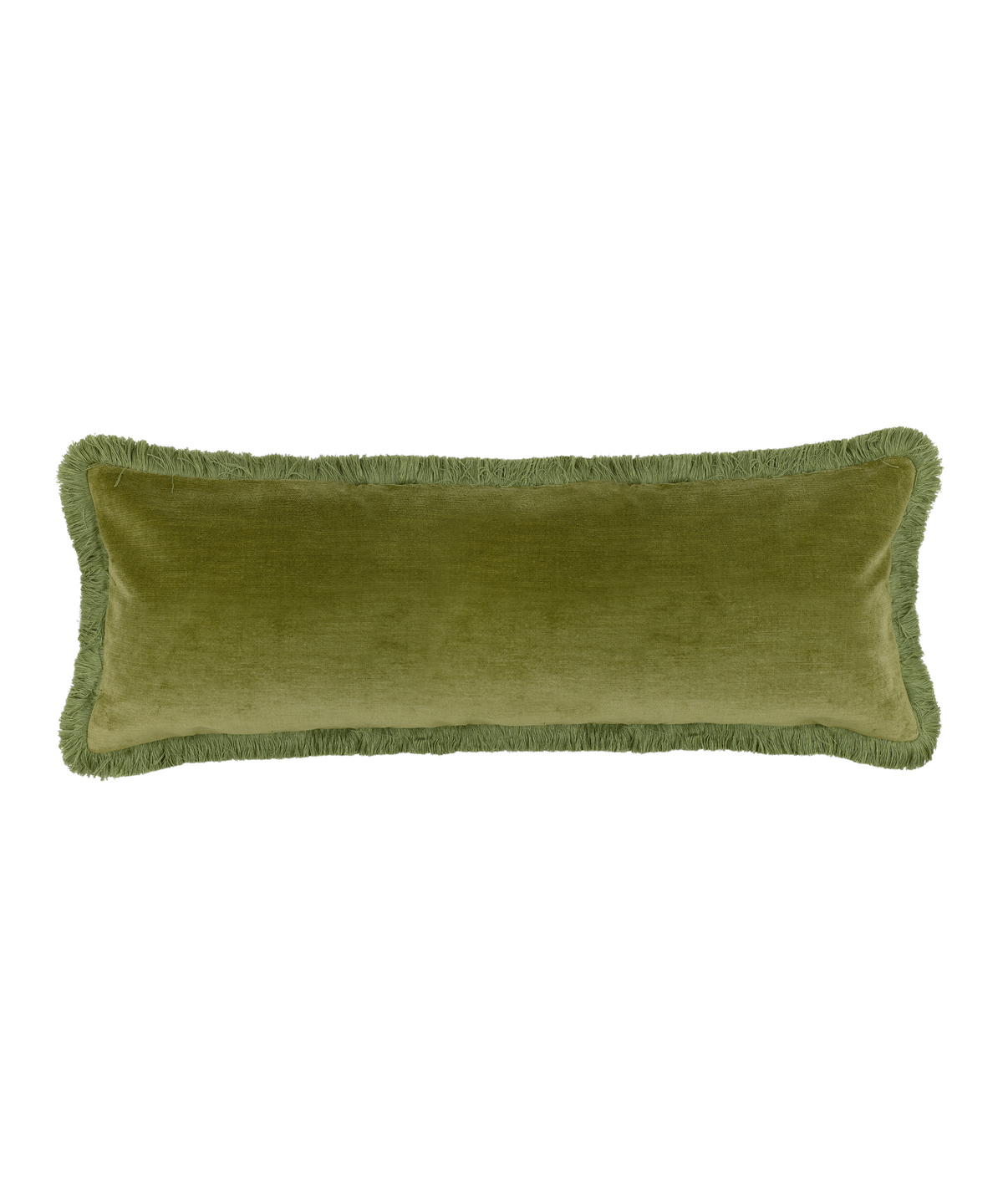 Lola Brushed Fringe Linen Velvet Lumbar Cushion Moss