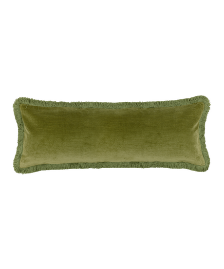 Rebecca Udall Lola Brushed Fringe Linen Velvet Lumbar Cushion, Moss, White Background