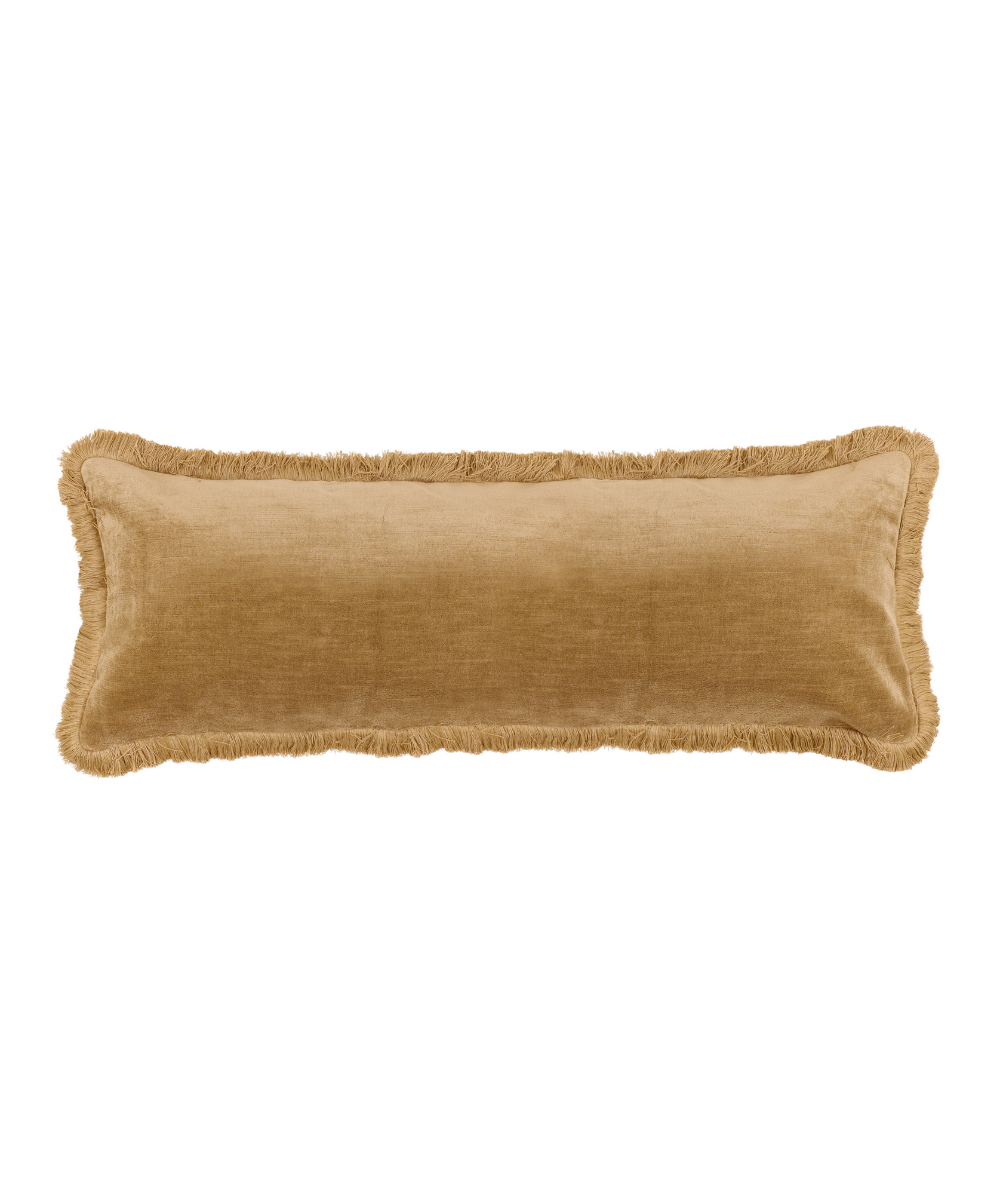 Lola Brushed Fringe Linen Velvet Lumbar Cushion, Nougat Rebecca