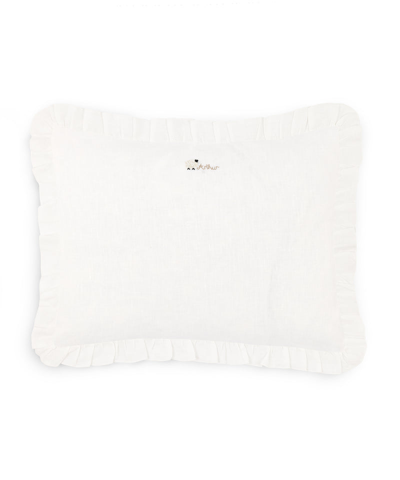 Rebecca Udall, Lottie Mayland X Rebecca Udall Ruffle Linen Boudoir Pillow - Name & Sheep Motif.