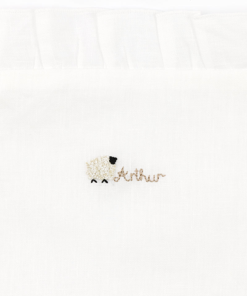 Rebecca Udall, Lottie Mayland X Rebecca Udall Ruffle Linen Boudoir Pillow - Name & Sheep Motif, Detail 