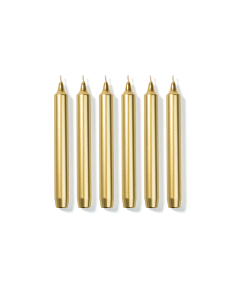 Set of 6 Madeleine Taper Candles, Gold