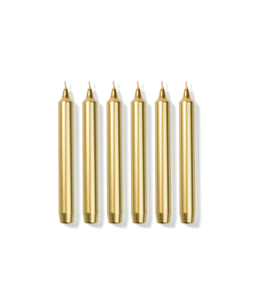 Set of 6 Madeleine Taper Candles, Gold