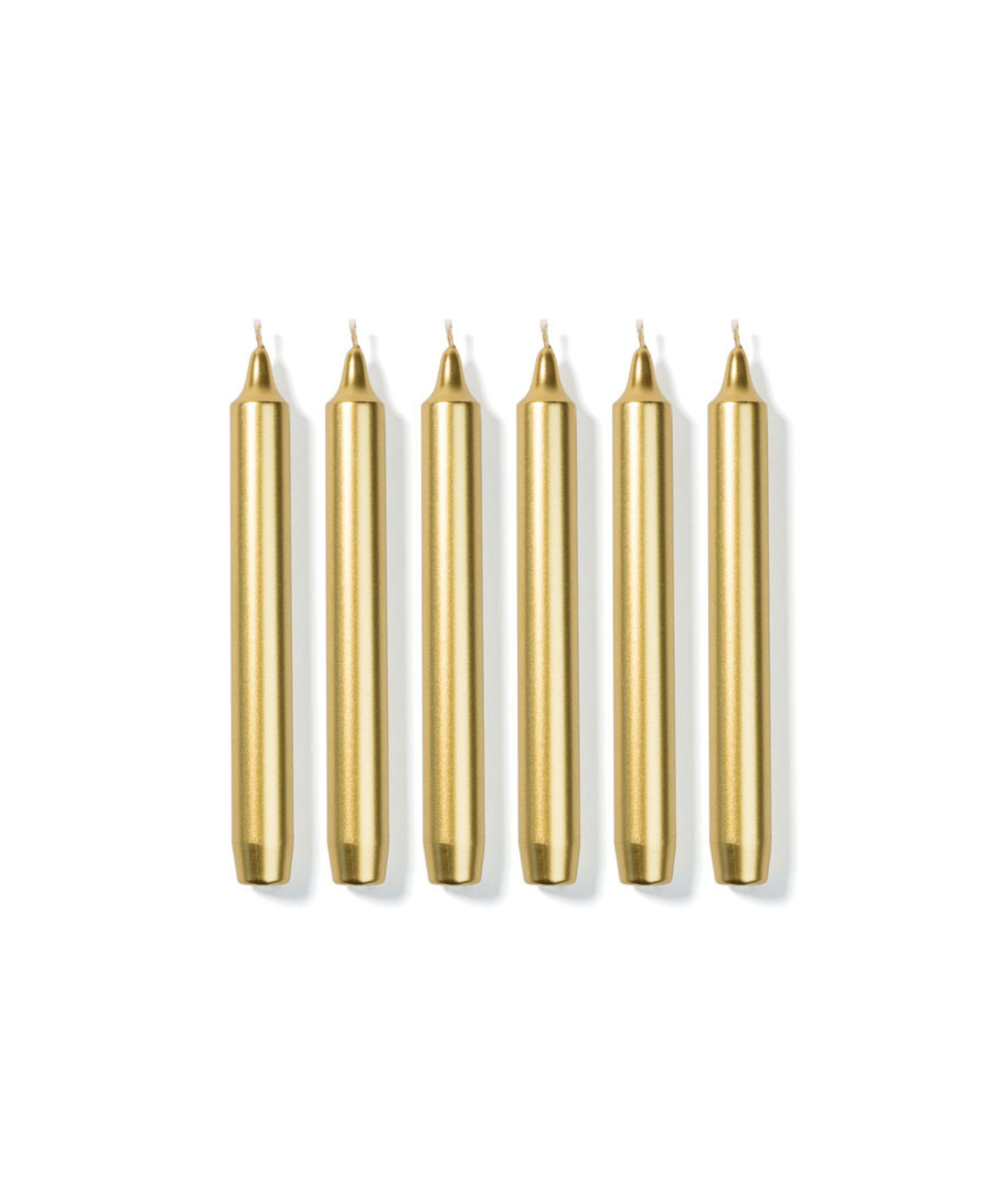 Set of 6 Madeleine Taper Candles, Gold