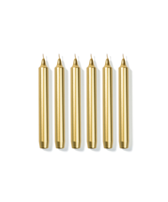 Set of 6 Madeleine Taper Candles, Gold