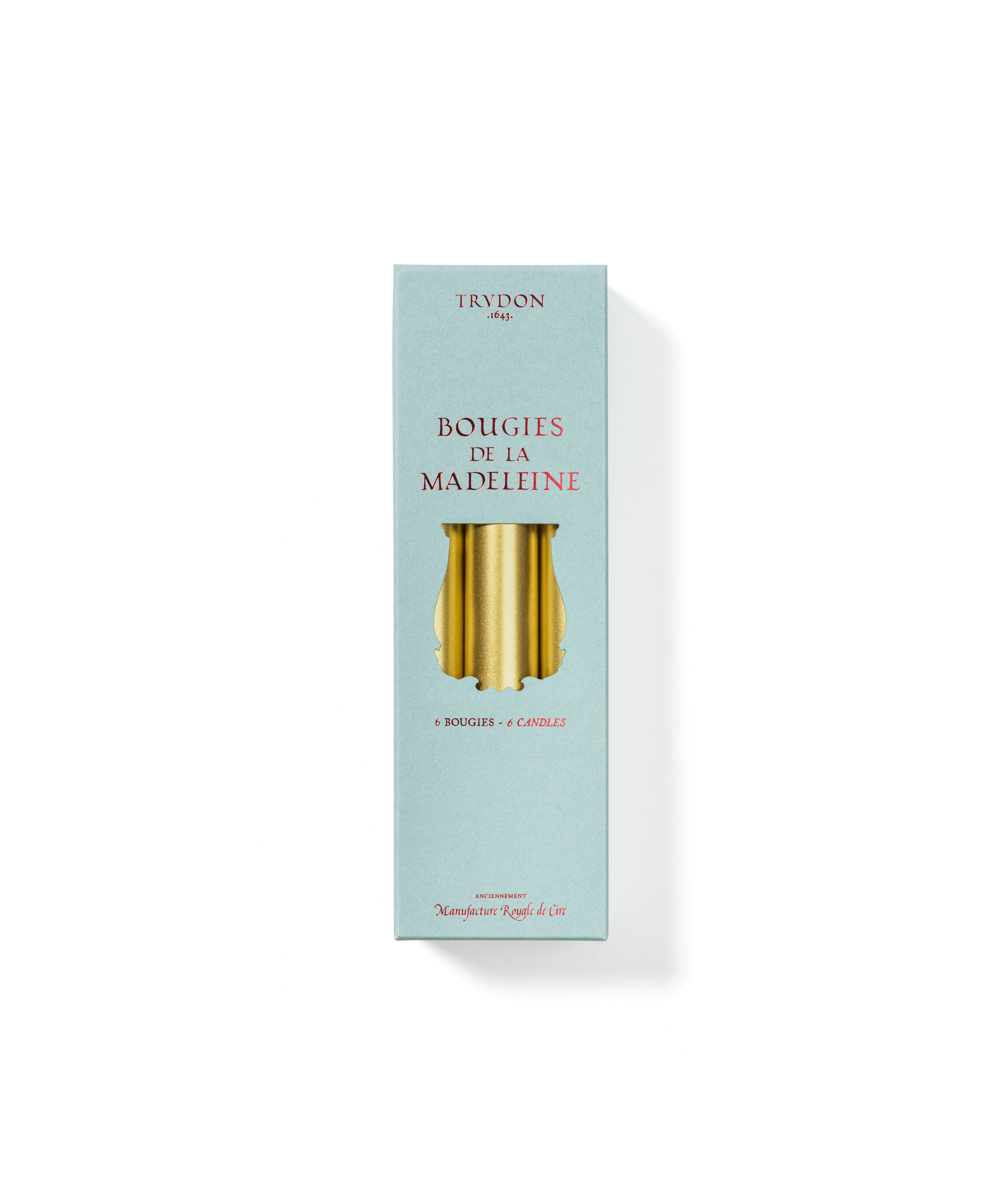 Set of 6 Madeleine Taper Candles, Gold, Boxed