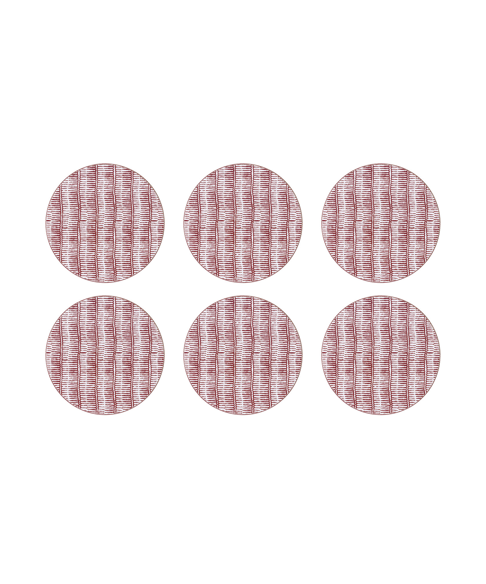 Set of 6 Margot Cork Backed Round Coasters, Burgundy