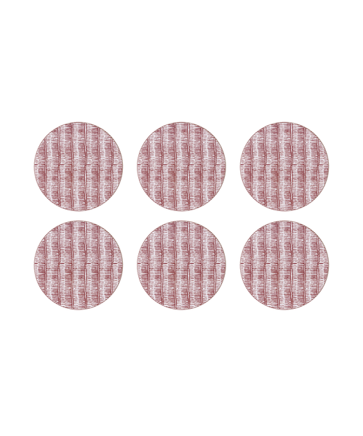 Set of 6 Margot Cork Backed Round Coasters, Burgundy