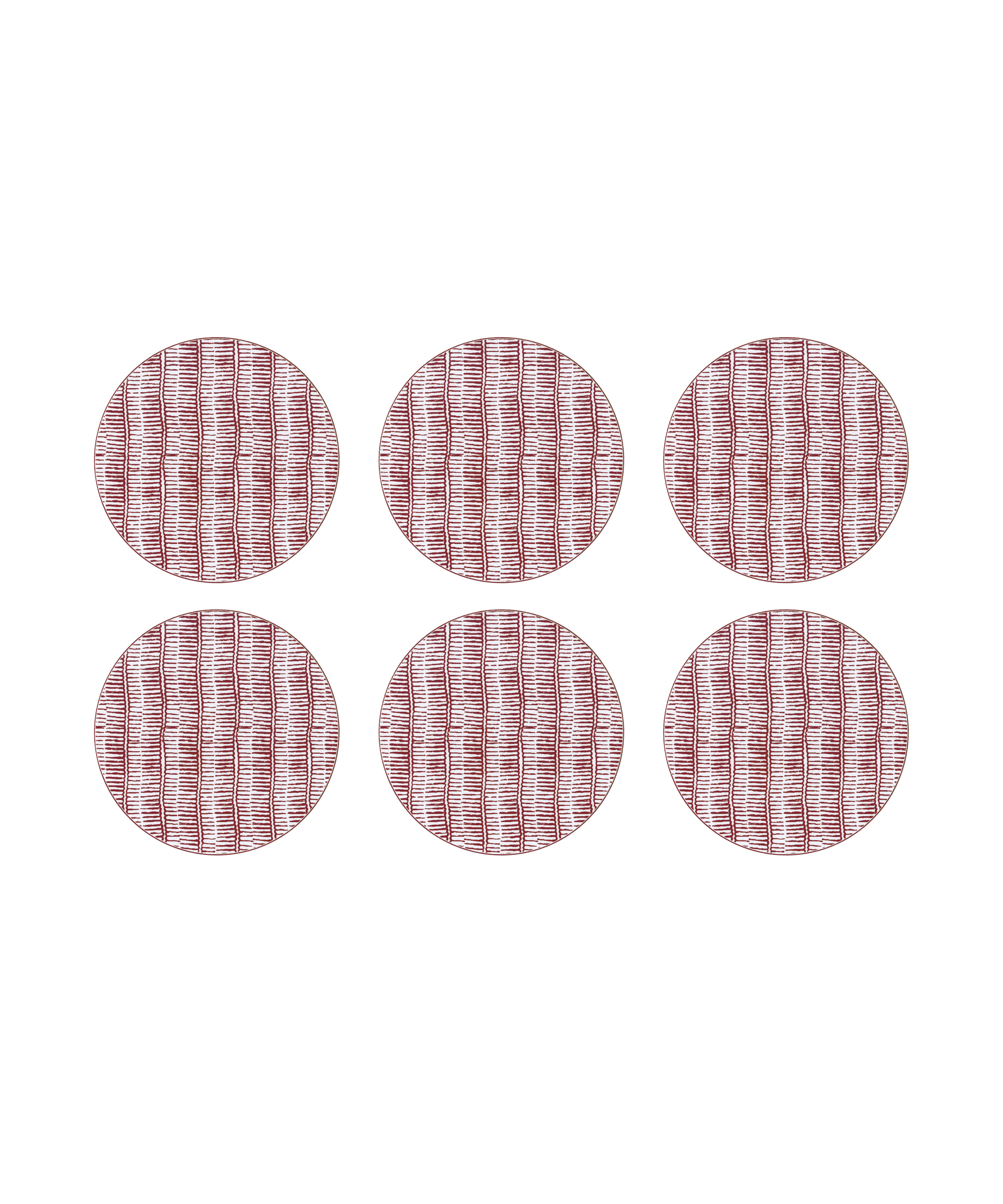 Set of 6 Margot Cork Backed Round Coasters, Burgundy