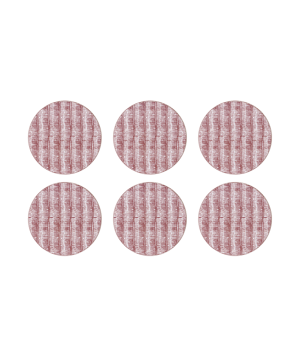 Set of 6 Margot Cork Backed Round Coasters, Burgundy