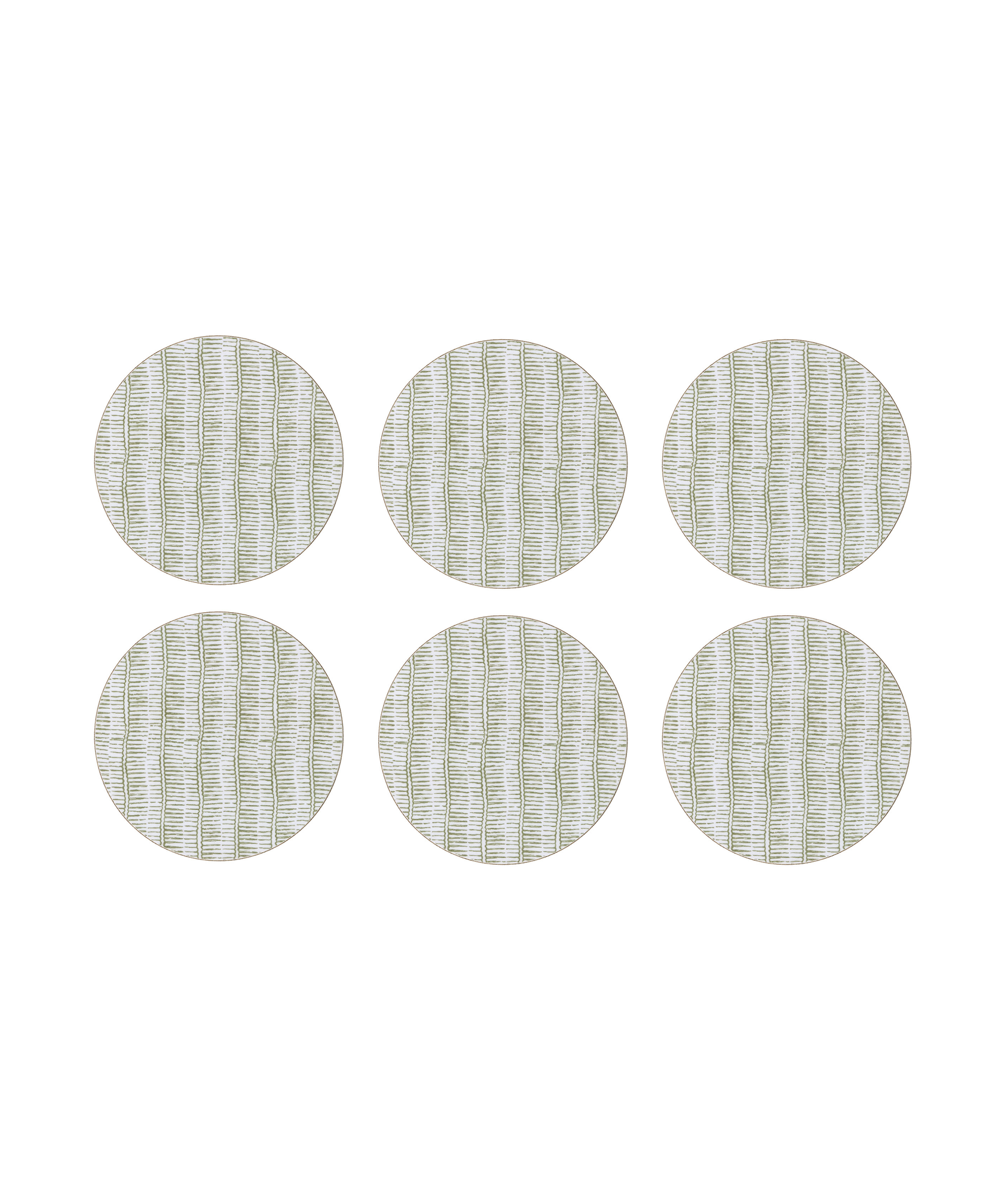 Set of 6, Margot Cork Backed Round Coaster, Sage, Cut Out