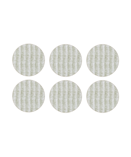 Set of 6, Margot Cork Backed Round Coaster, Sage, Cut Out